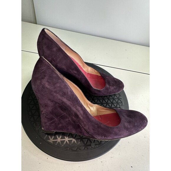 KATE SPADE Purple Suede Wedges  with Signature Pink Interior Size 9 B - Picture 1 of 8